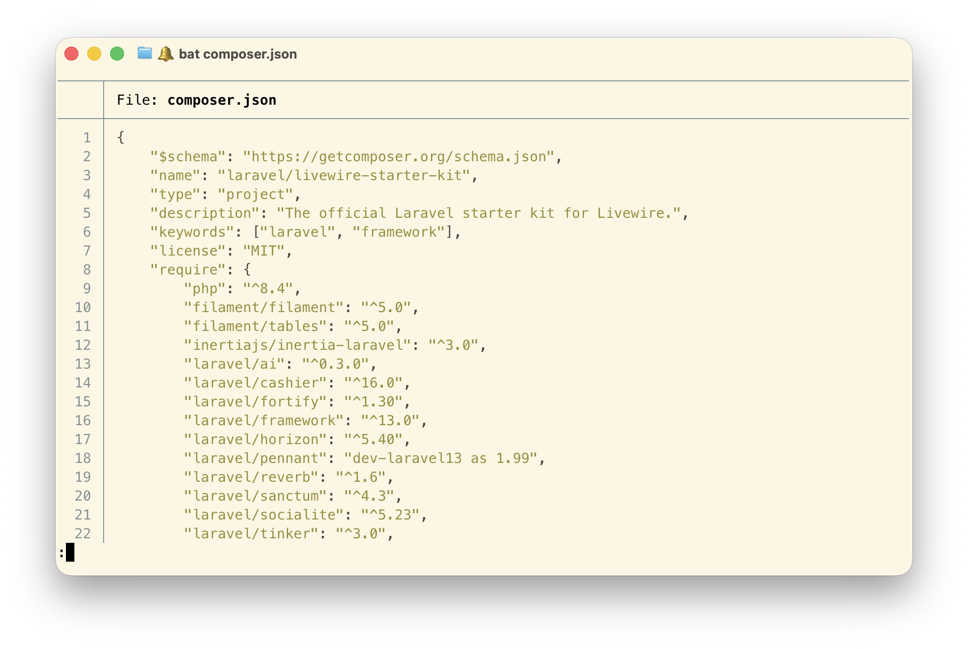 bat output with syntax highlighting