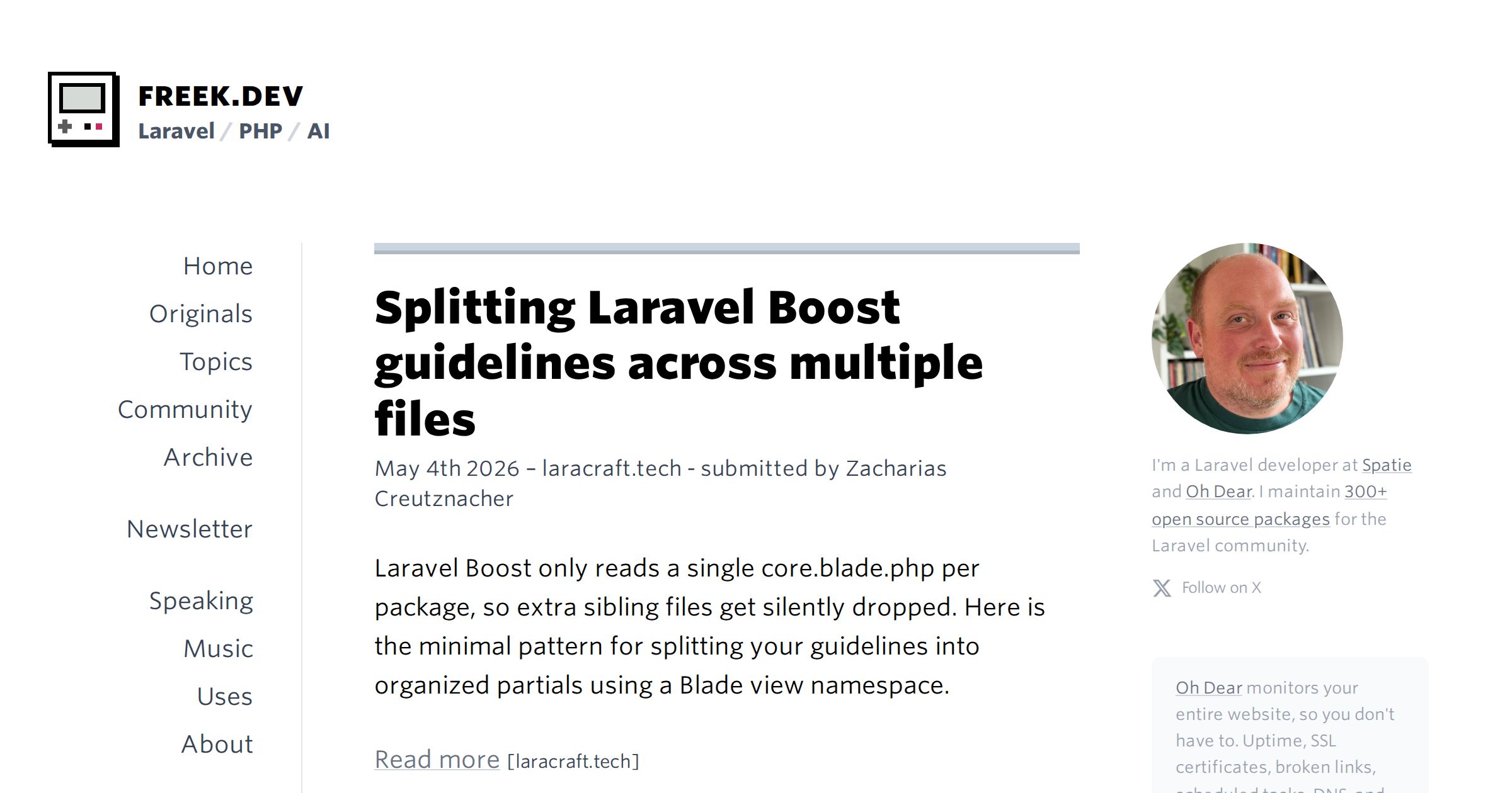 Splitting Laravel Boost guidelines across multiple files