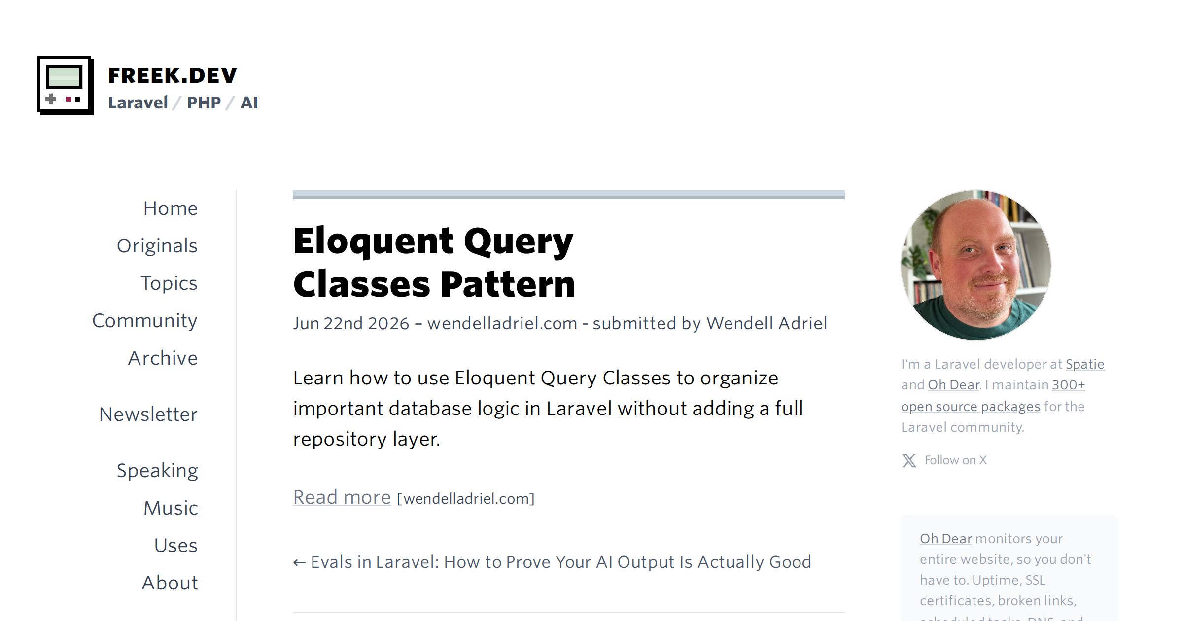 Eloquent Query Classes Pattern