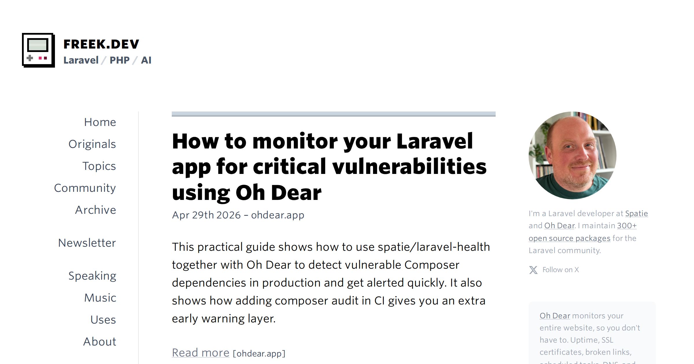 How to monitor your Laravel app for critical vulnerabilities using Oh Dear