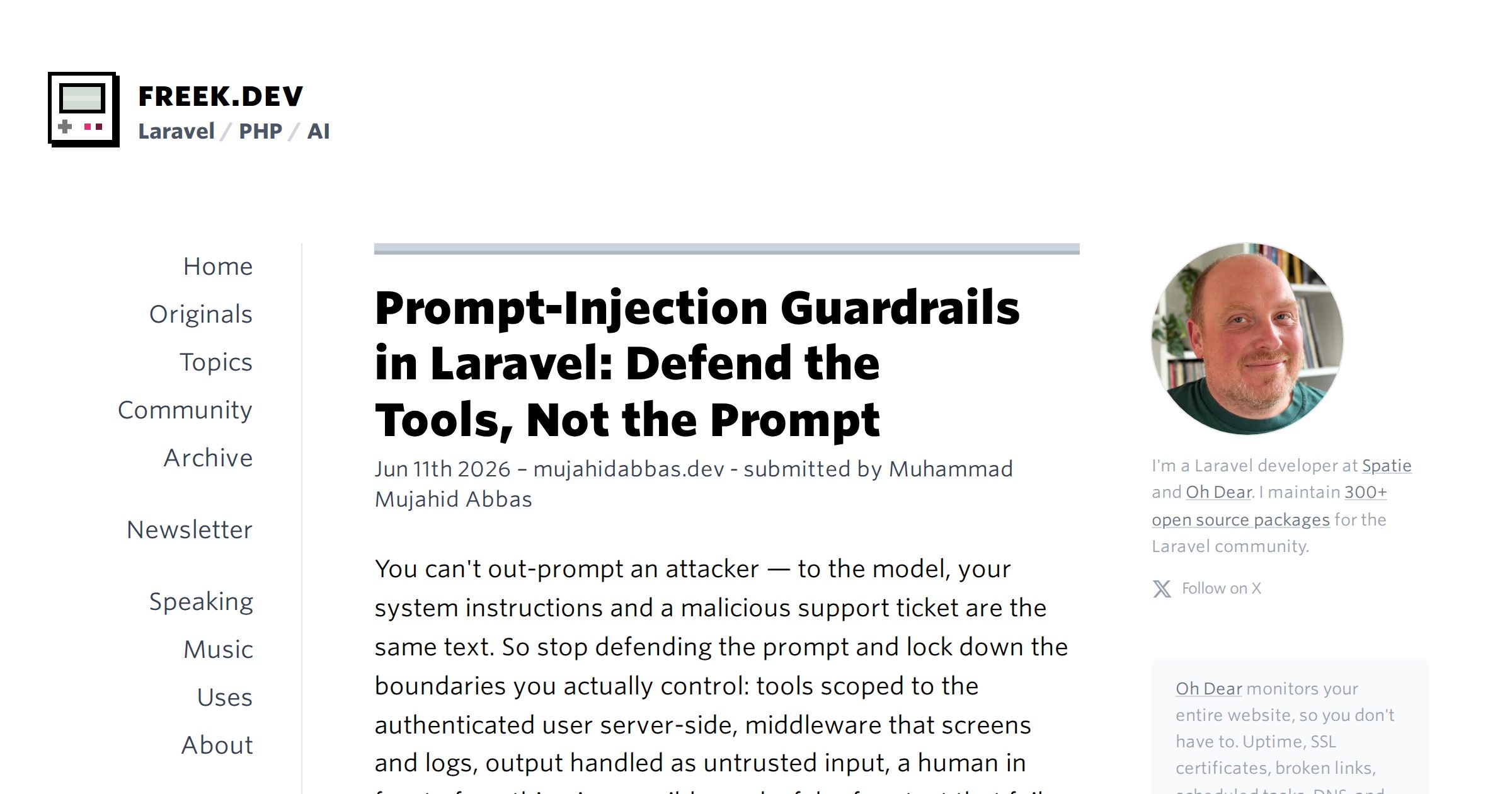 Prompt-Injection Guardrails in Laravel: Defend the Tools, Not the Prompt