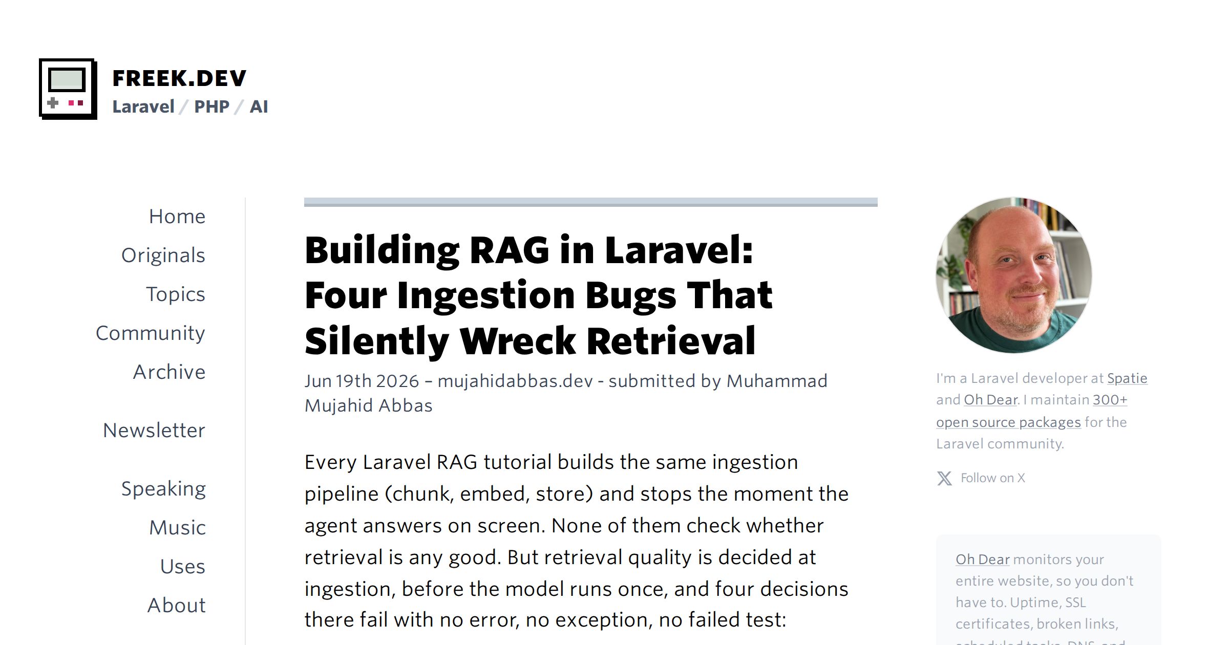Building RAG in Laravel: Four Ingestion Bugs That Silently Wreck Retrieval