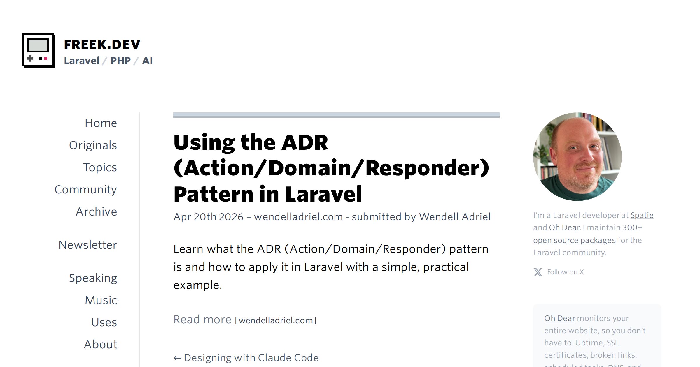 Using the ADR (Action/Domain/Responder) Pattern in Laravel