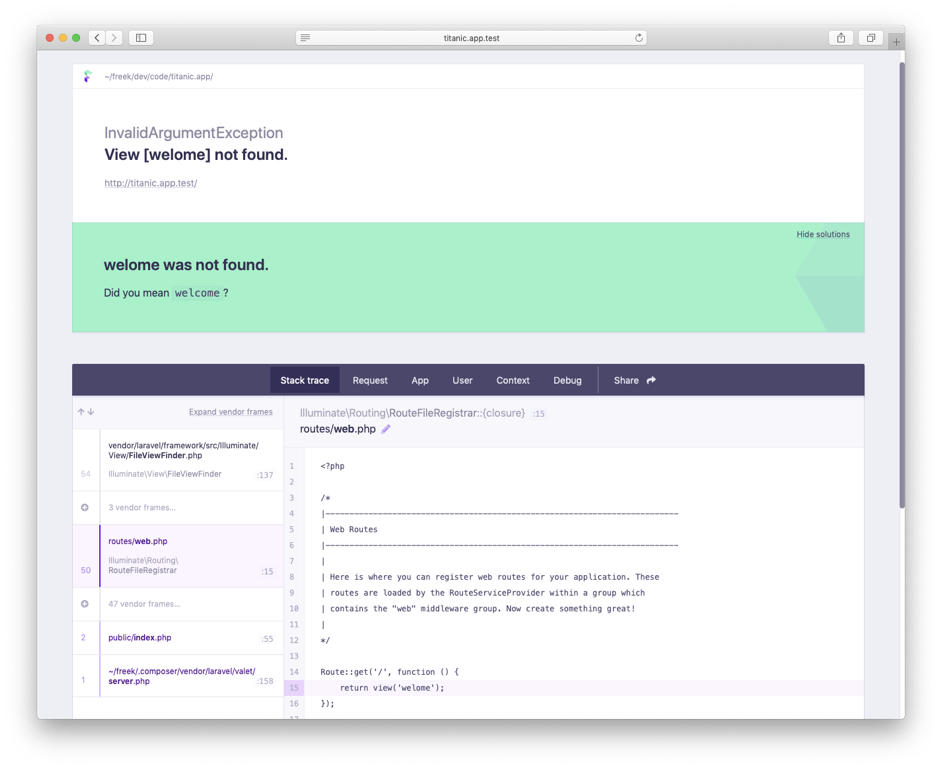 Ignition, the most beautiful error page for Laravel and PHP, got a major  redesign - Freek Van der Herten's blog on PHP, Laravel and JavaScript