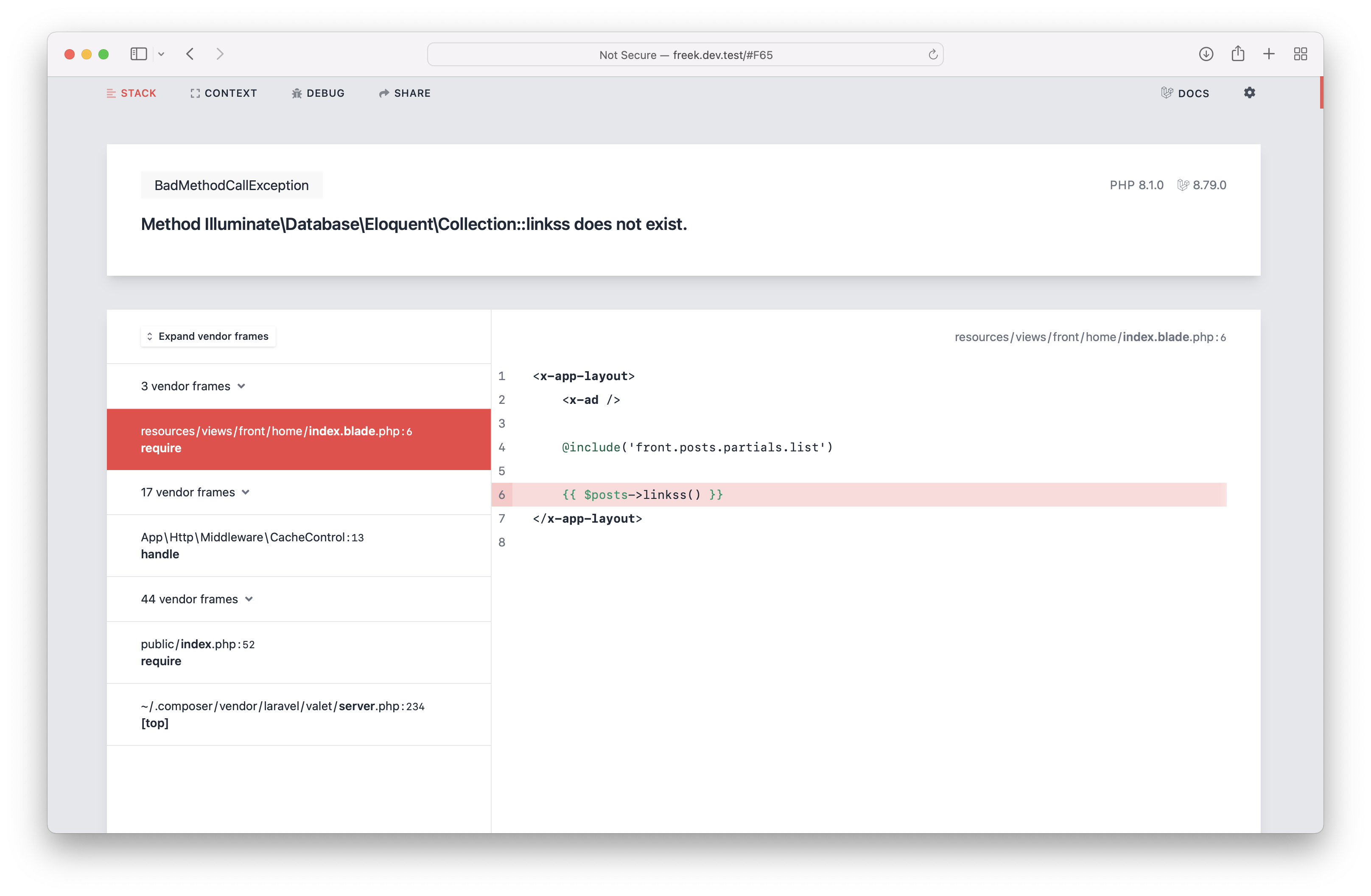 Ignition, the most beautiful error page for Laravel and PHP, got a major  redesign - Freek Van der Herten's blog on PHP, Laravel and JavaScript