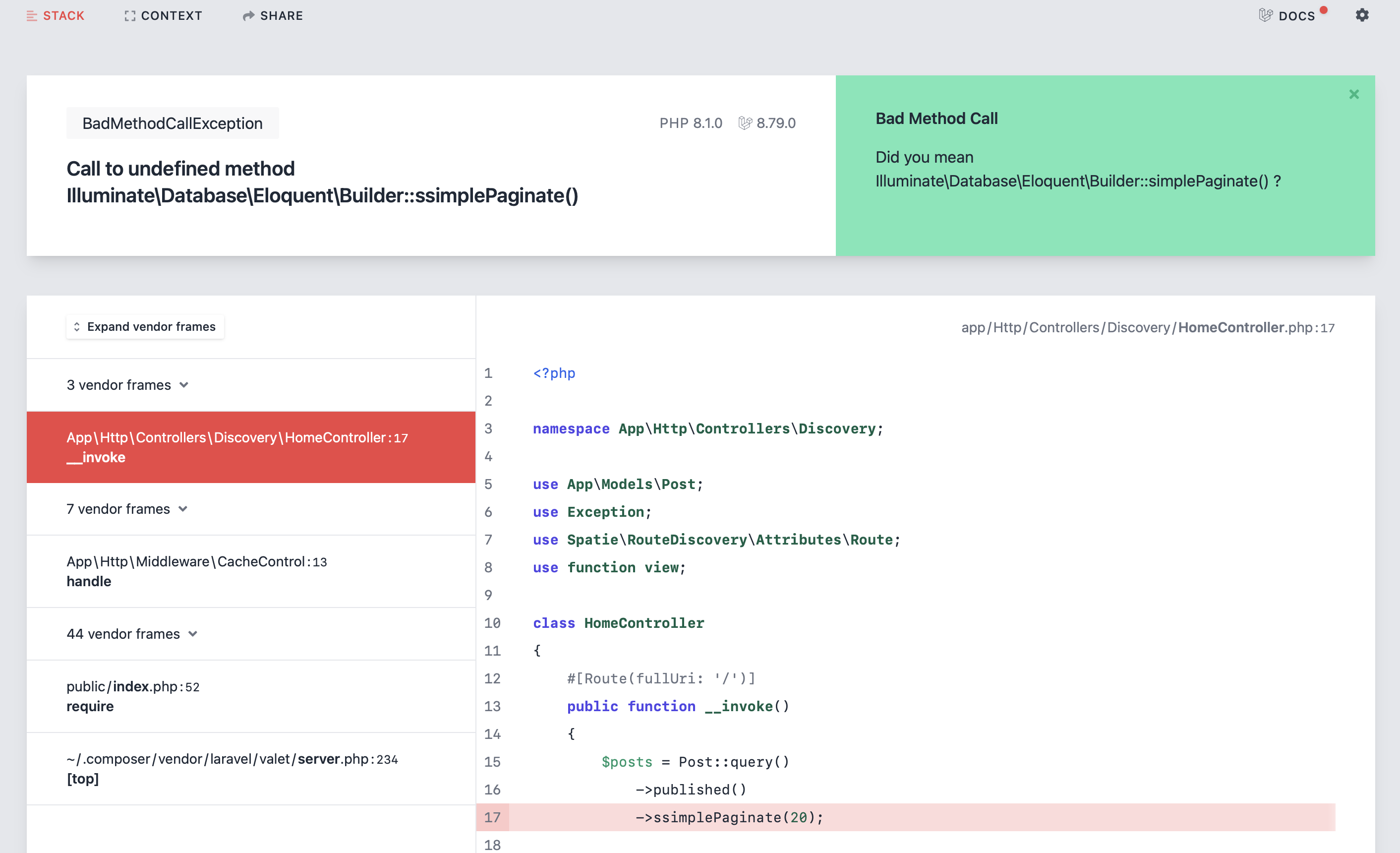 Dealing with Exceptions in a Laravel API application