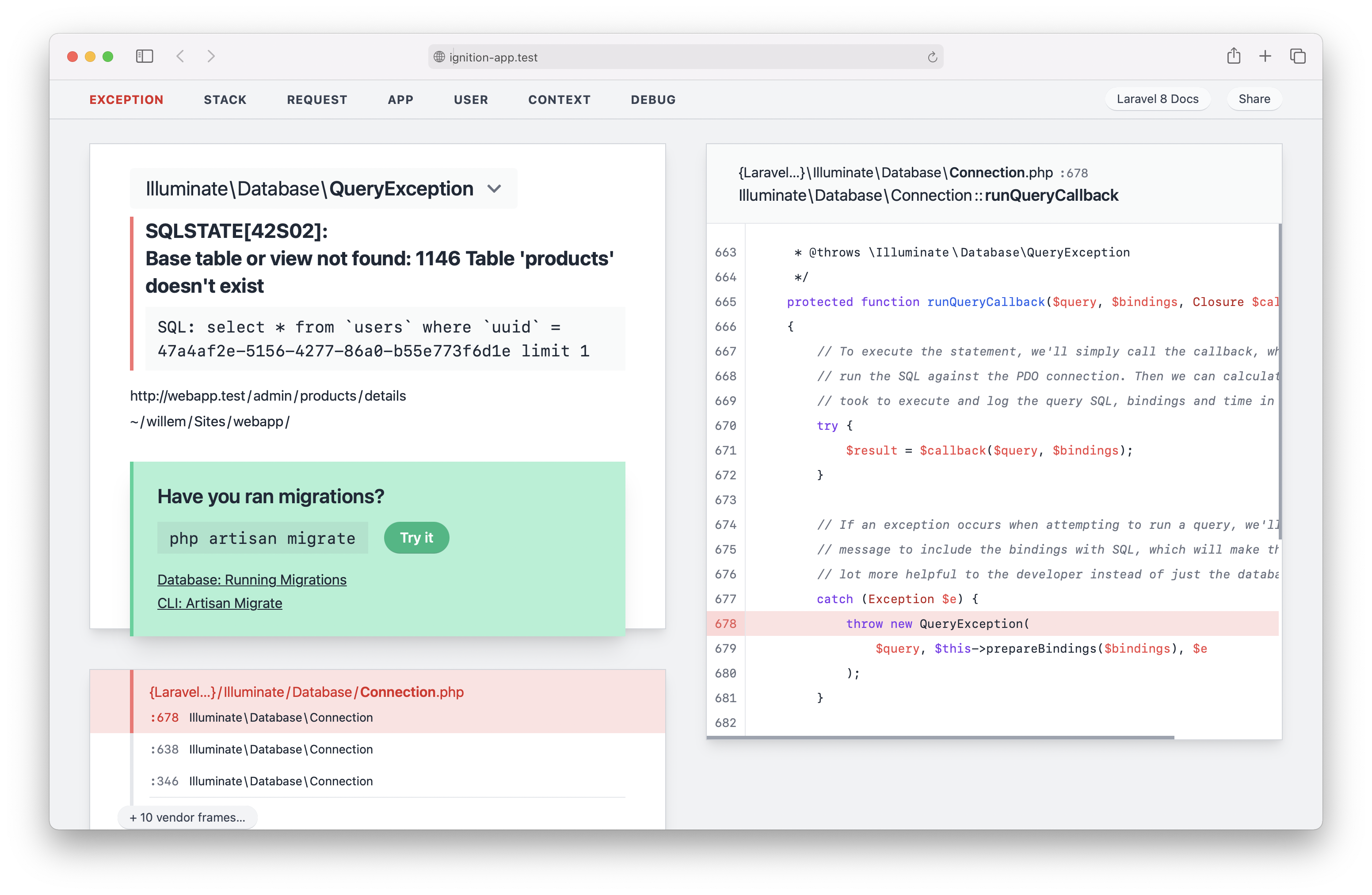 Ignition, the most beautiful error page for Laravel and PHP, got a major  redesign - Freek Van der Herten's blog on PHP, Laravel and JavaScript