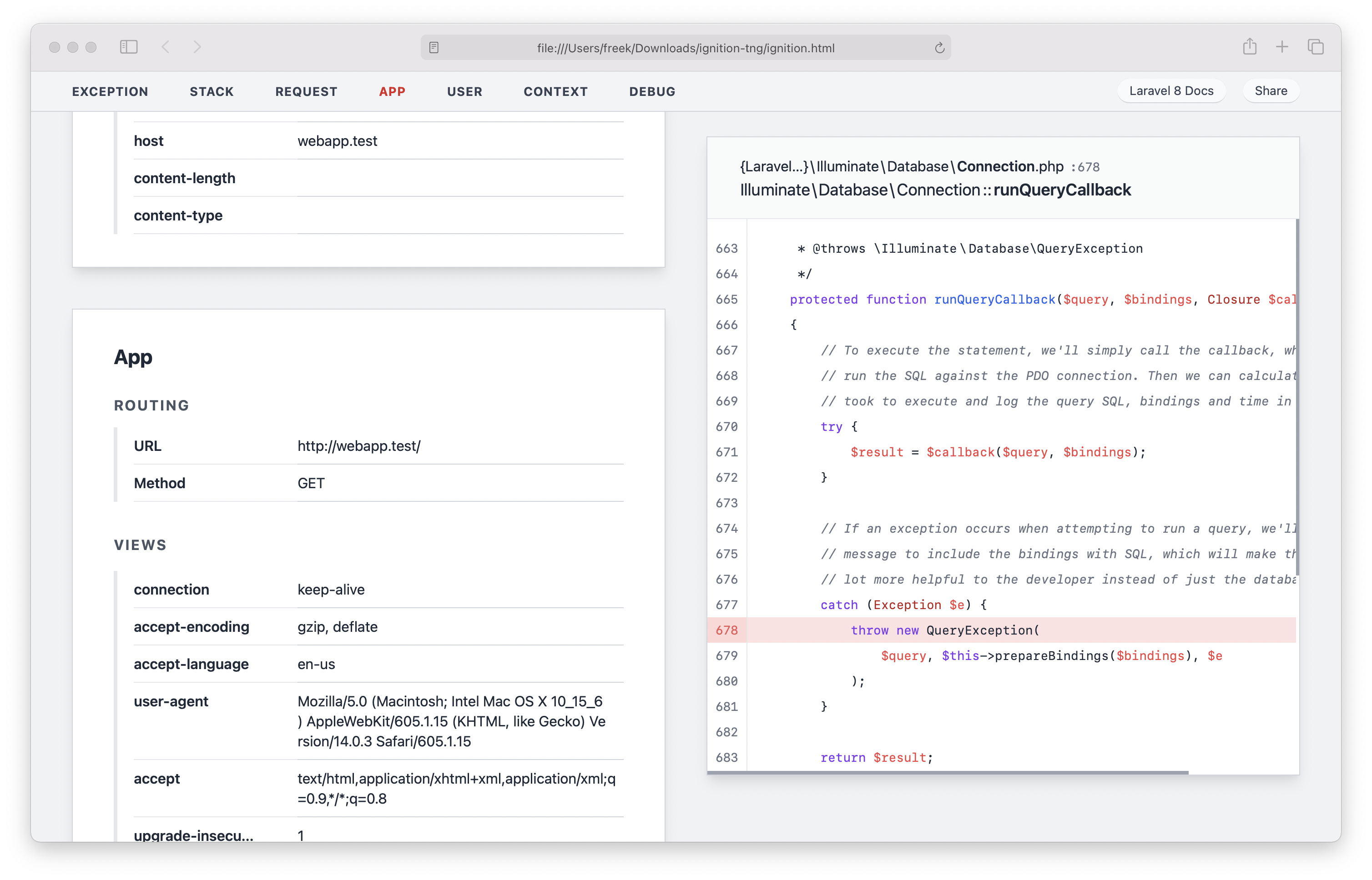 Ignition, the most beautiful error page for Laravel and PHP, got a major  redesign - Freek Van der Herten's blog on PHP, Laravel and JavaScript